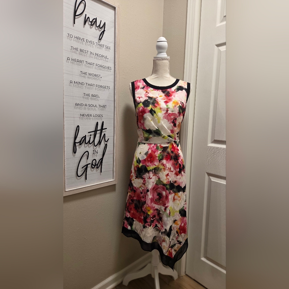 Adrianna Papell Multicolor Floral Midi Dress